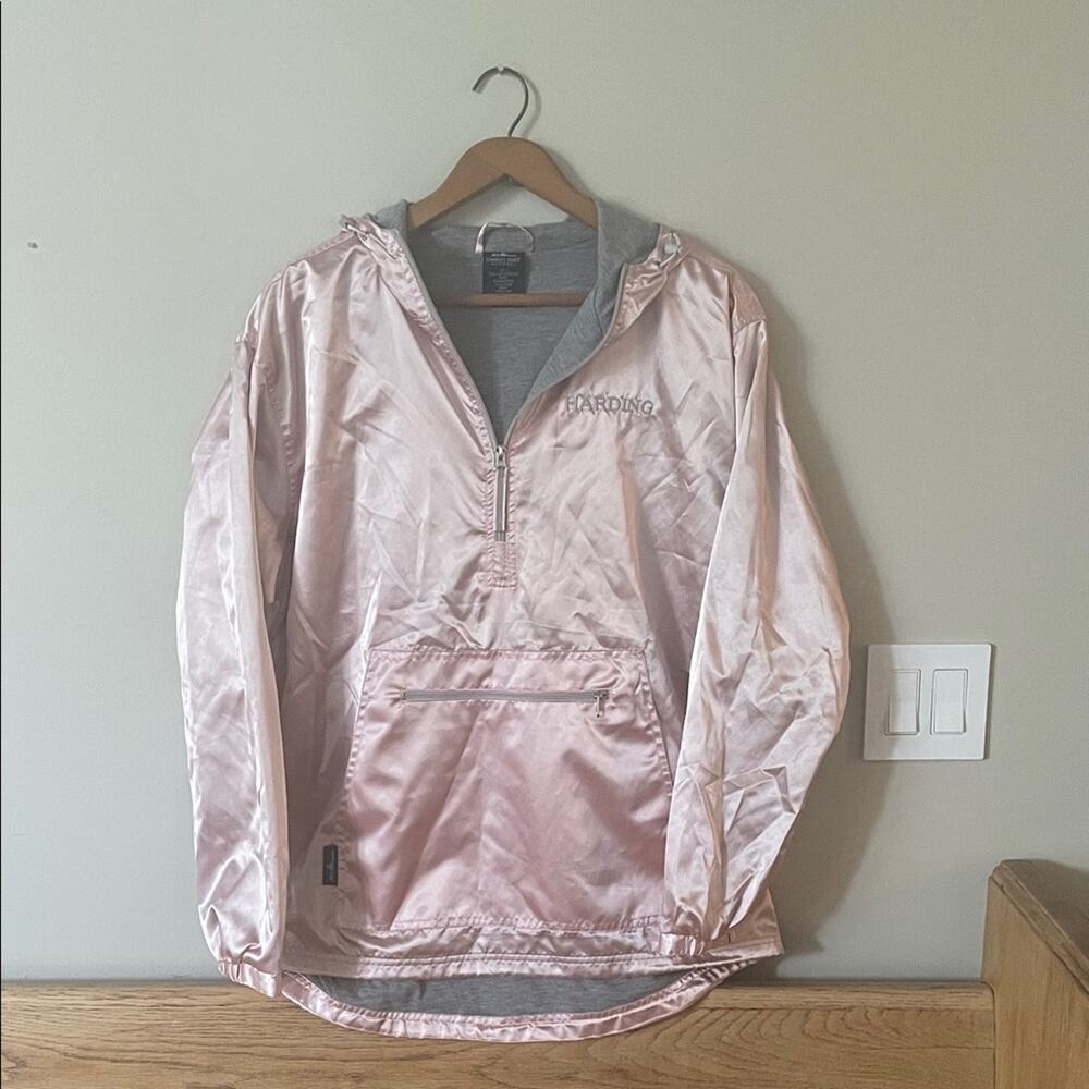 Charles River Metallic Pink Shiny Quarter Zip Windbreaker Hooded Jacket Size L